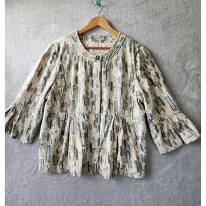 J. Jill Silk Jacket Womens Size XL Muted Abstract Print Peplum Ruffle Pockets